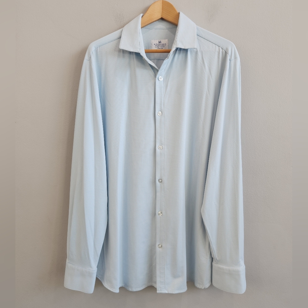 Mizzen+Main Button Shirt Men's Size XL Trim Fit Light Blue Performance Stretch
